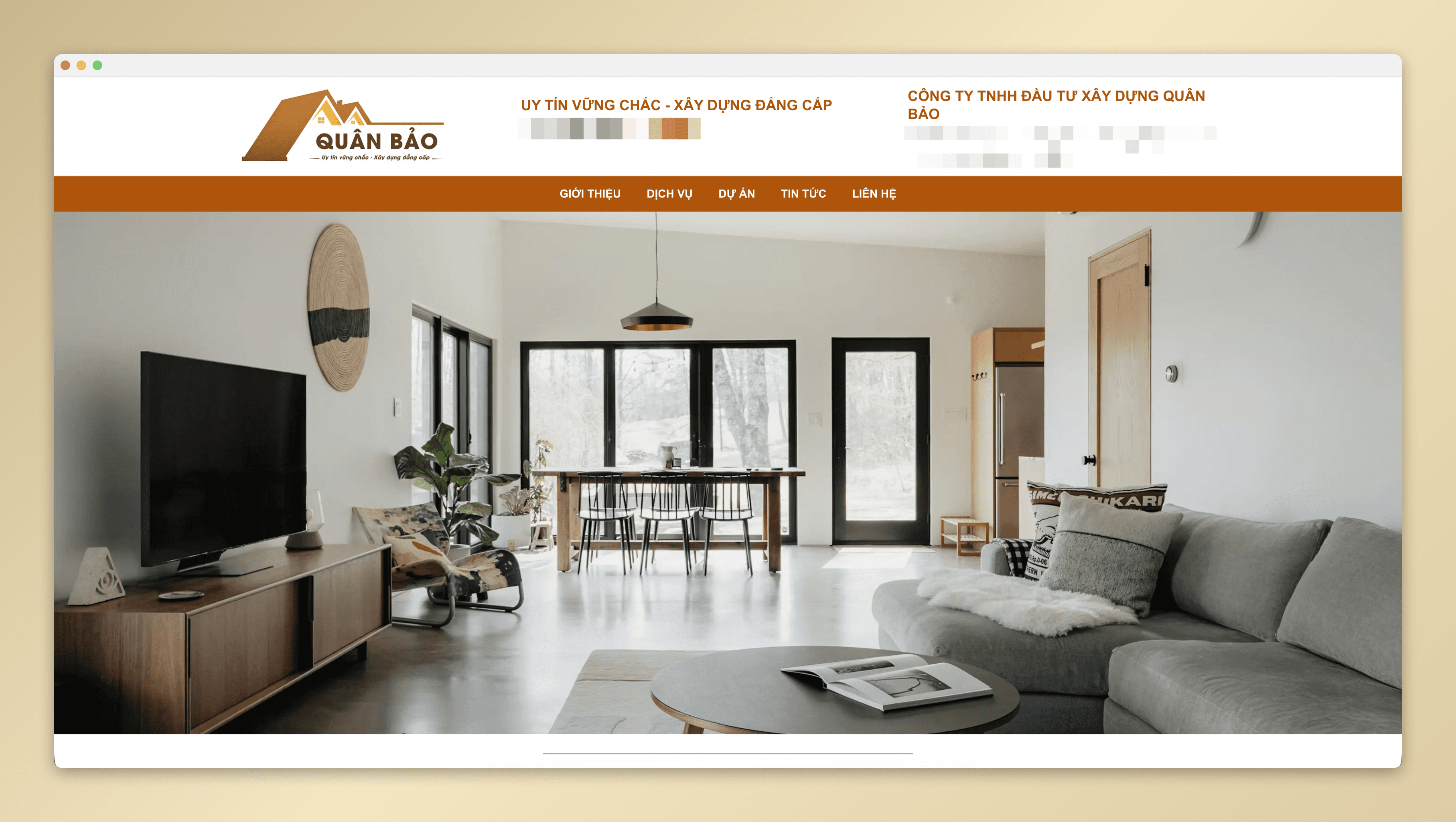 Construction company website homepage with project imagery.